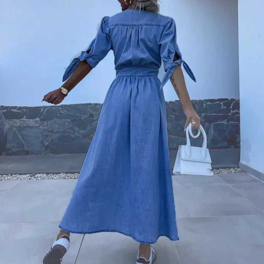 Alessia Long Dress Woman – Elegant Jean Dress for Spring & Summer in Casual Style
