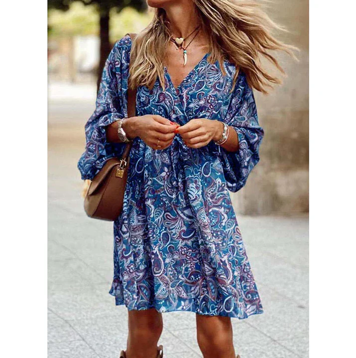 Blessy Bohemian Dress Woman – Long Fluid Dress with Light Sleeves & Casual Summer Style