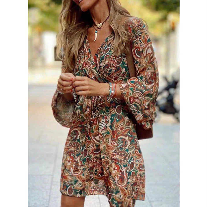 Blessy Bohemian Dress Woman – Long Fluid Dress with Light Sleeves & Casual Summer Style