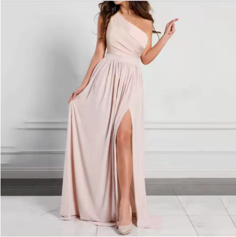 Antonella Elegant Long Dress Woman – Off-Shoulder Dress with Floral Pattern & Chic Slit