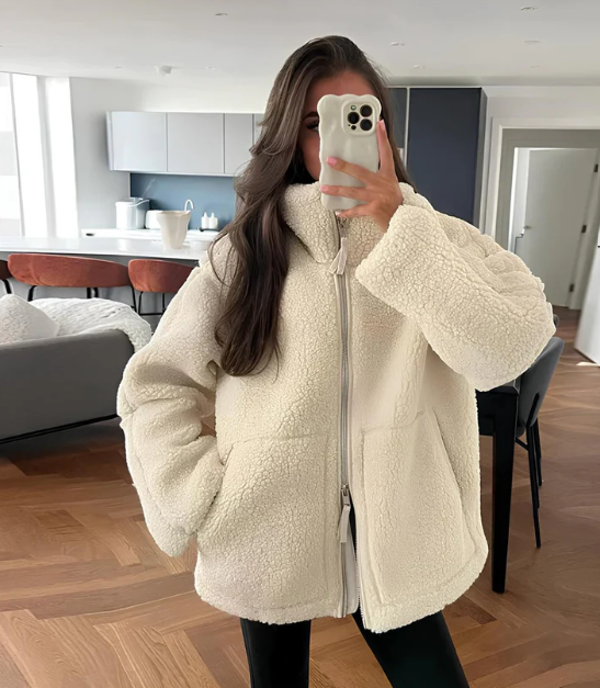 Fely Teddy Jacket Woman – Warm Oversized Coat with High Collar & Ultra Soft Fabric