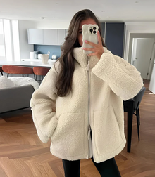 Fely Teddy Jacket Woman – Warm Oversized Coat with High Collar & Ultra Soft Fabric