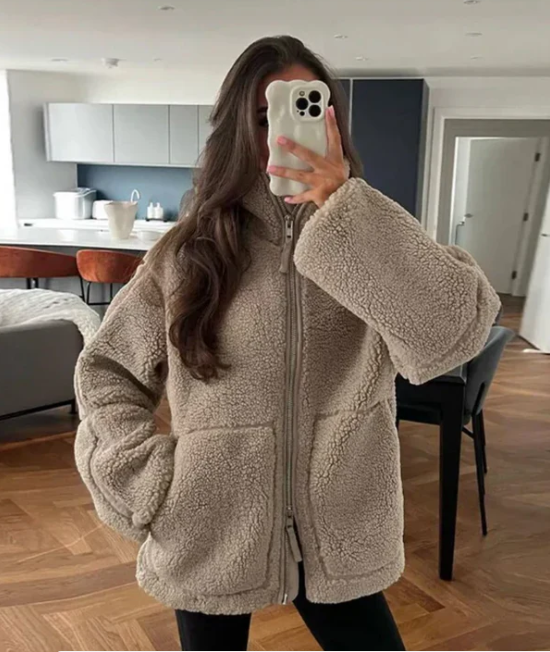 Fely Teddy Jacket Woman – Warm Oversized Coat with High Collar & Ultra Soft Fabric