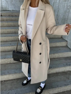 Riana Long Winter Coat Women – Warm Belted with Classic Cross Style