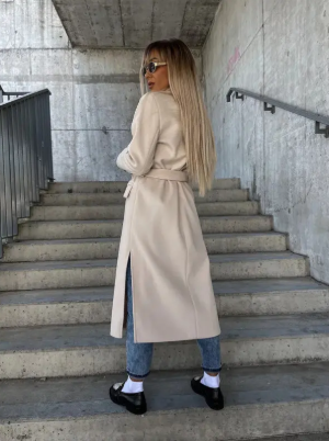 Riana Long Winter Coat Women – Warm Belted with Classic Cross Style