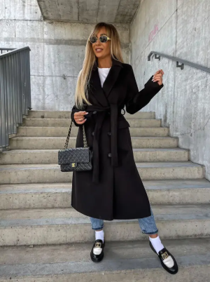 Riana Long Winter Coat Women – Warm Belted with Classic Cross Style