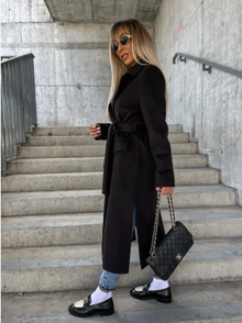 Riana Long Winter Coat Women – Warm Belted with Classic Cross Style