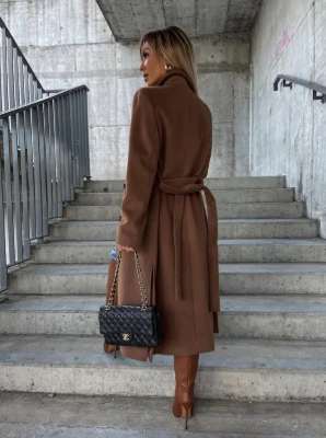 Riana Long Winter Coat Women – Warm Belted with Classic Cross Style
