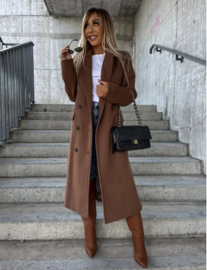 Riana Long Winter Coat Women – Warm Belted with Classic Cross Style