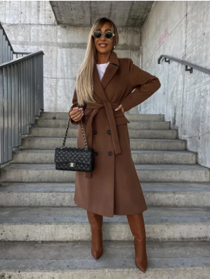 Riana Long Winter Coat Women – Warm Belted with Classic Cross Style