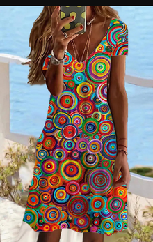 Nadia Bohemian Dress Woman – Comfortable T-Shirt Dress with Abstract Print & Airy Cut