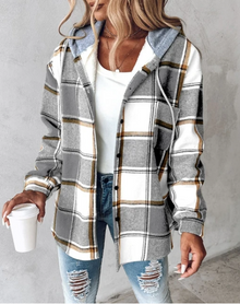 Grace Sutton | Plaid Flannel Hooded Shacket For Women