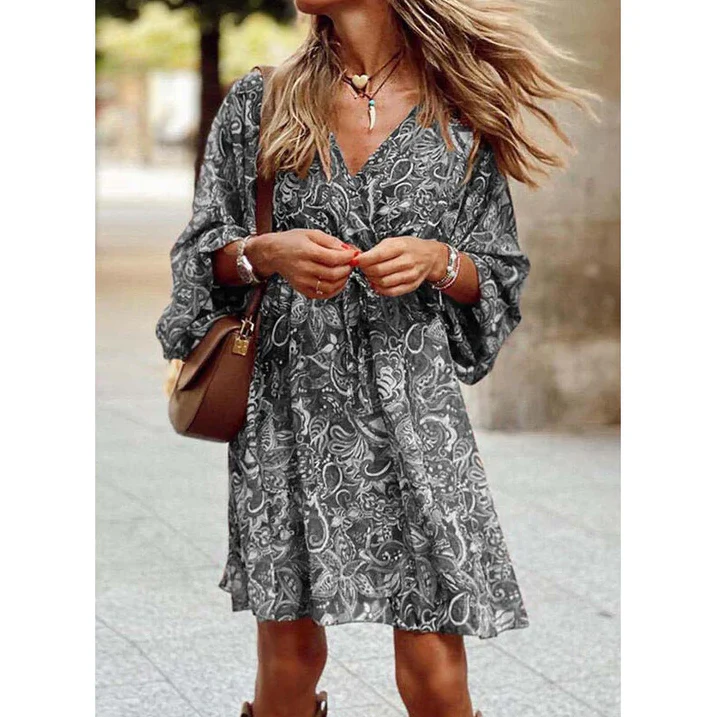 Blessy Bohemian Dress Woman – Long Fluid Dress with Light Sleeves & Casual Summer Style