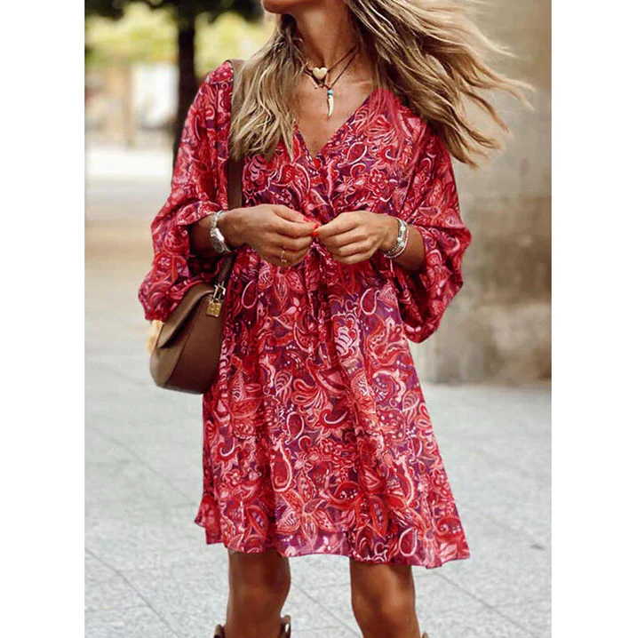 Blessy Bohemian Dress Woman – Long Fluid Dress with Light Sleeves & Casual Summer Style