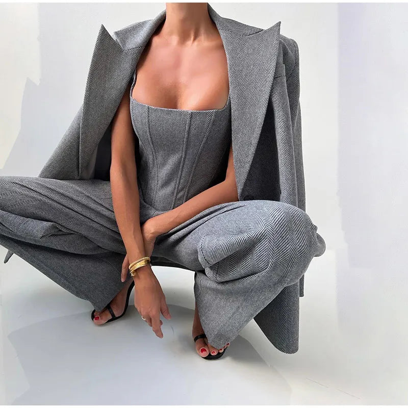 Sophie – Women's Three-Piece Set: Elegant Blazer, Structured Corset & High-Waisted Pants for a Chic Business Look