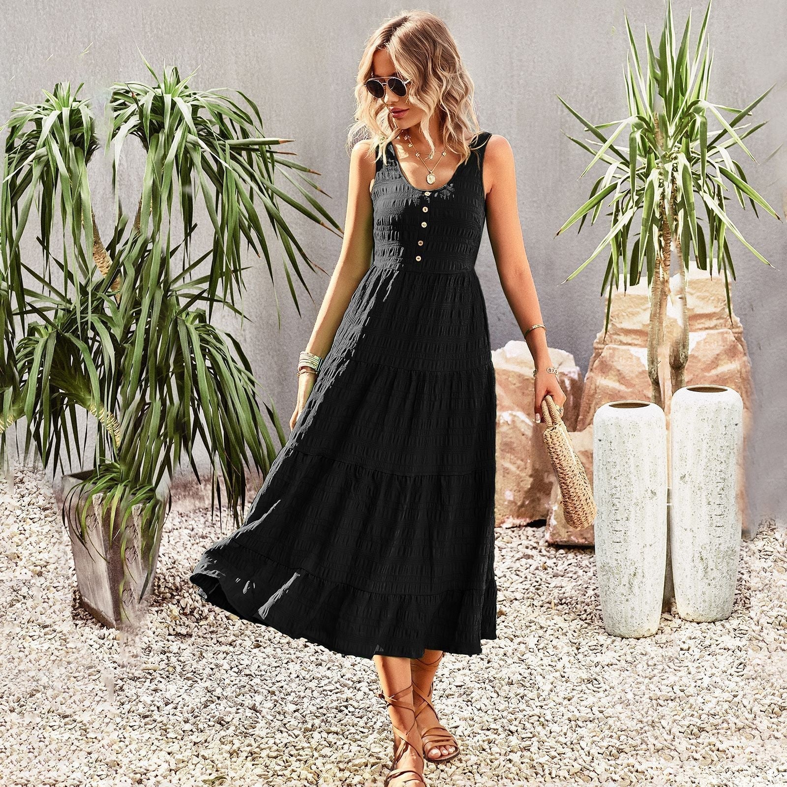 Bohemian Summer Dress for Women Isla – Loose Long Dress with Handmade Details & Feminine Look