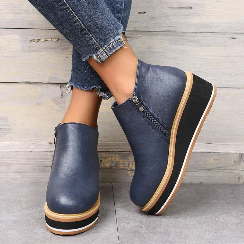 Felise Women's Ankle Boots – Elegant Platform Sole Boots with Zipper, Comfortable and Durable