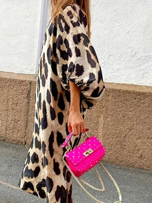 Amora Midi Dress Women – Light Leopard Dress with 3/4 Sleeves & Loose Fit for All Occasions