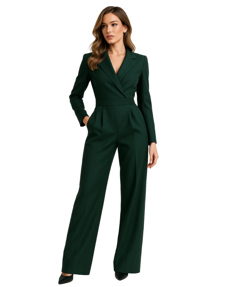 Eleyna Women's Jumpsuit Blazer Style – Deep V Neck, Wide Legs & Elegant Cut