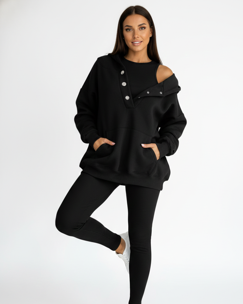 Lysa Women's Loungewear Set – Comfortable Set with Kangaroo Pocket Sweatshirt & High Waist Pants