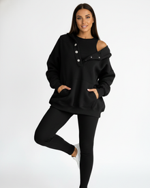 Lysa Women's Loungewear Set – Comfortable Set with Kangaroo Pocket Sweatshirt & High Waist Pants