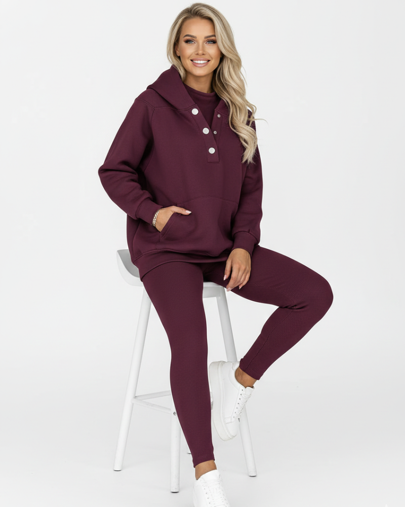Lysa Women's Loungewear Set – Comfortable Set with Kangaroo Pocket Sweatshirt & High Waist Pants