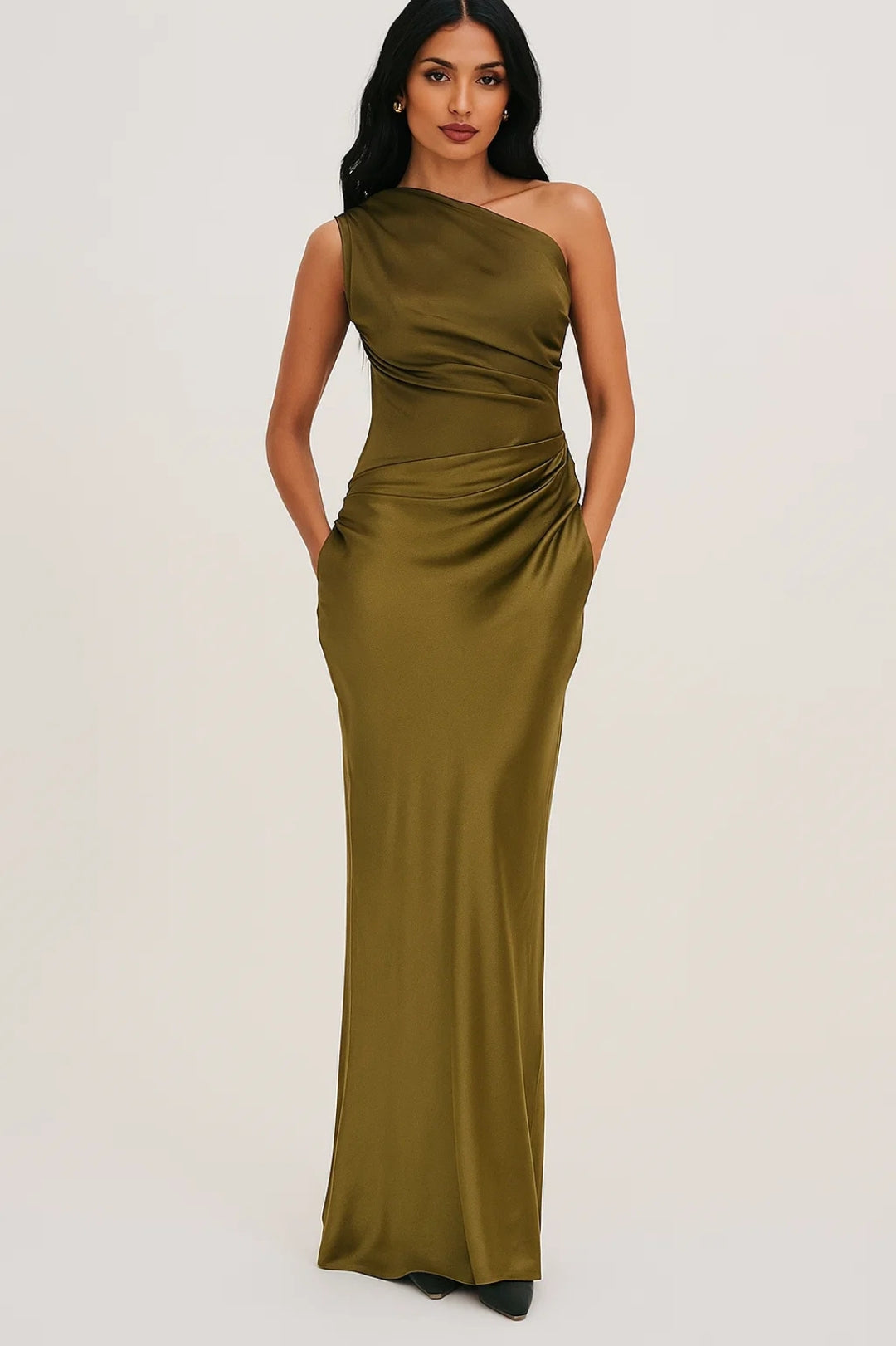 Clementine Dress Women – Elegant Long Asymmetric Satin Dress for Evenings & Events