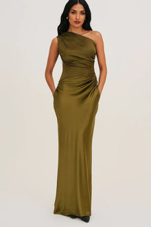 Clementine Dress Women – Elegant Long Asymmetric Satin Dress for Evenings & Events