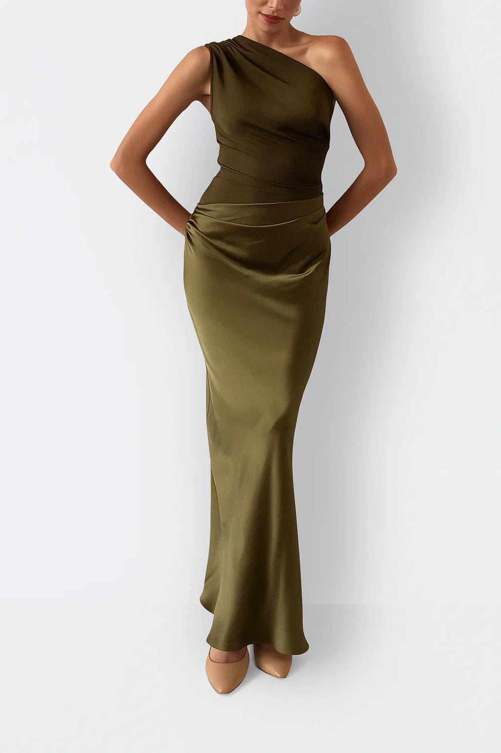 Clementine Dress Women – Elegant Long Asymmetric Satin Dress for Evenings & Events
