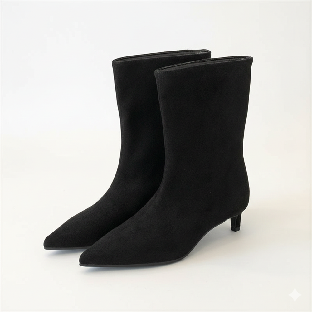 Cindella Women's Suede Ankle Boots – Pointed Toe, Slim Heel & Timeless Elegance