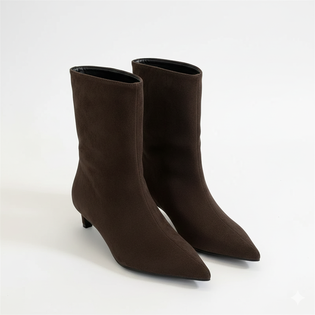 Cindella Women's Suede Ankle Boots – Pointed Toe, Slim Heel & Timeless Elegance