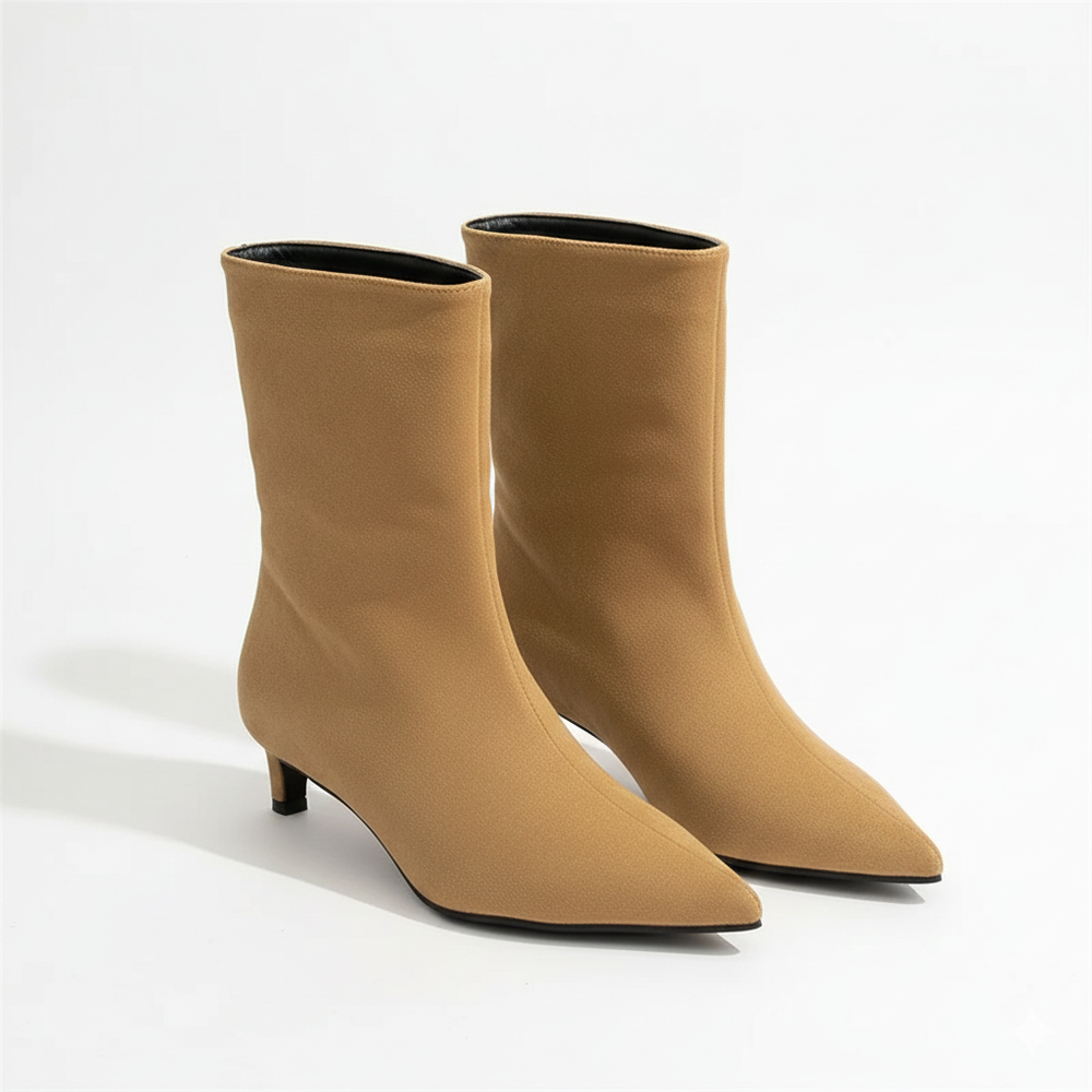 Cindella Women's Suede Ankle Boots – Pointed Toe, Slim Heel & Timeless Elegance