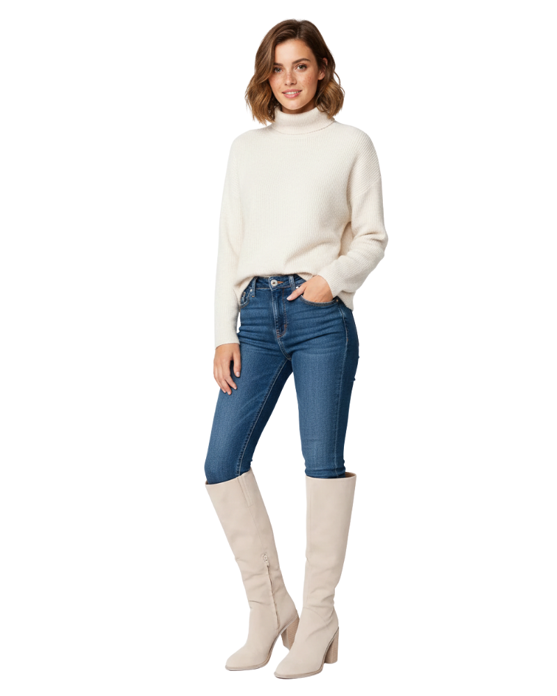 Noemie Women's High Boots Beige – Elegant Comfortable Faux Leather Boots with Slim Fit Cut