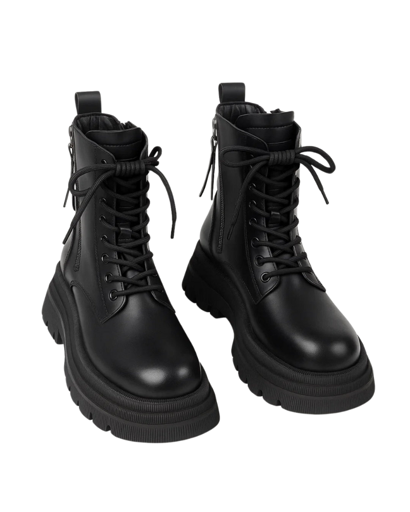 Madeline Women's Lace-Up Ankle Boots – Thick Stable Sole, Combat Style & Urban Look