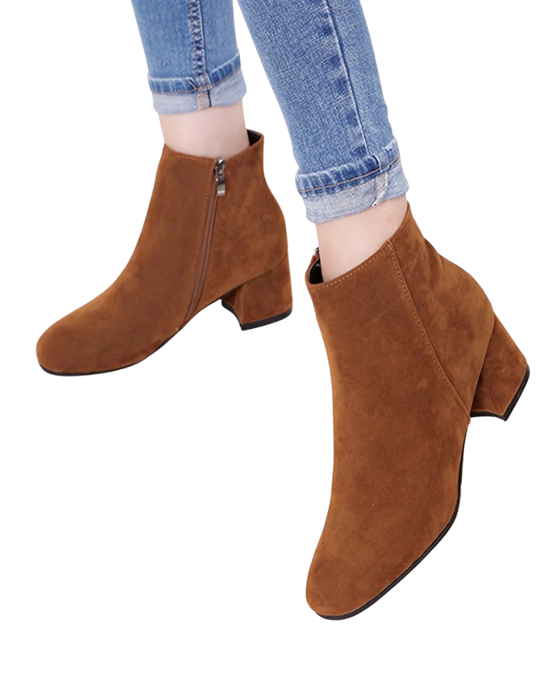 Emmery Women's Suede Boots – Comfortable Block Heel & Timeless Style
