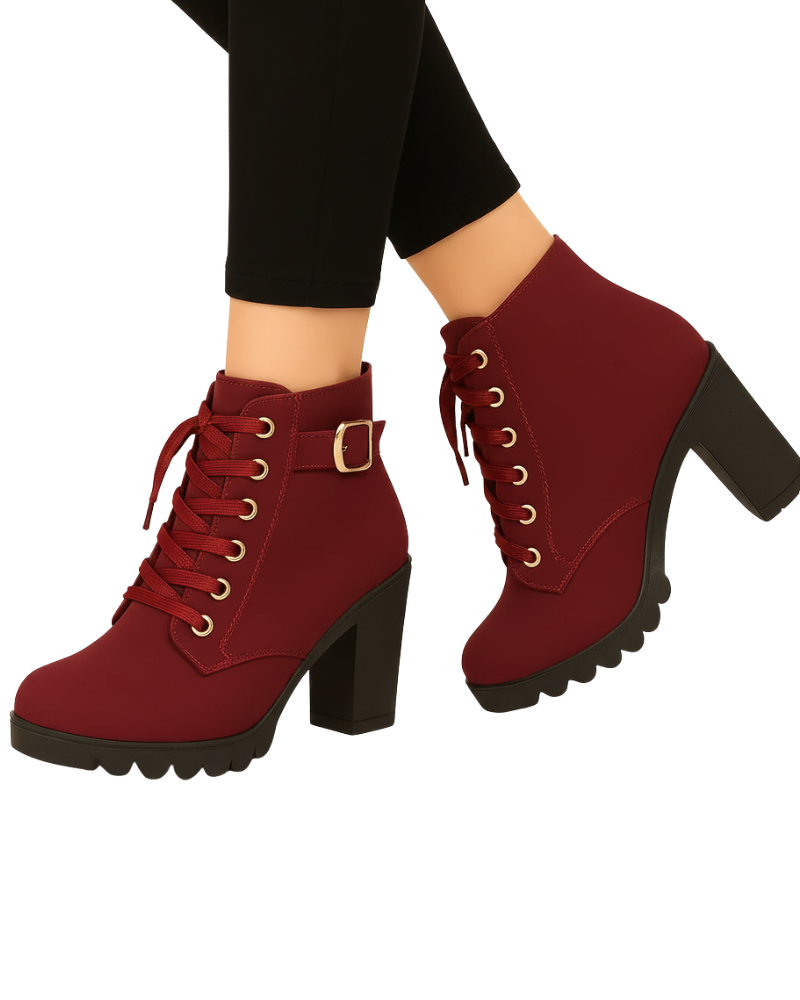 Luciana Women's Ankle Boots Martin Style with Metal Buckle – Comfortable Thick Heel & Modern Style