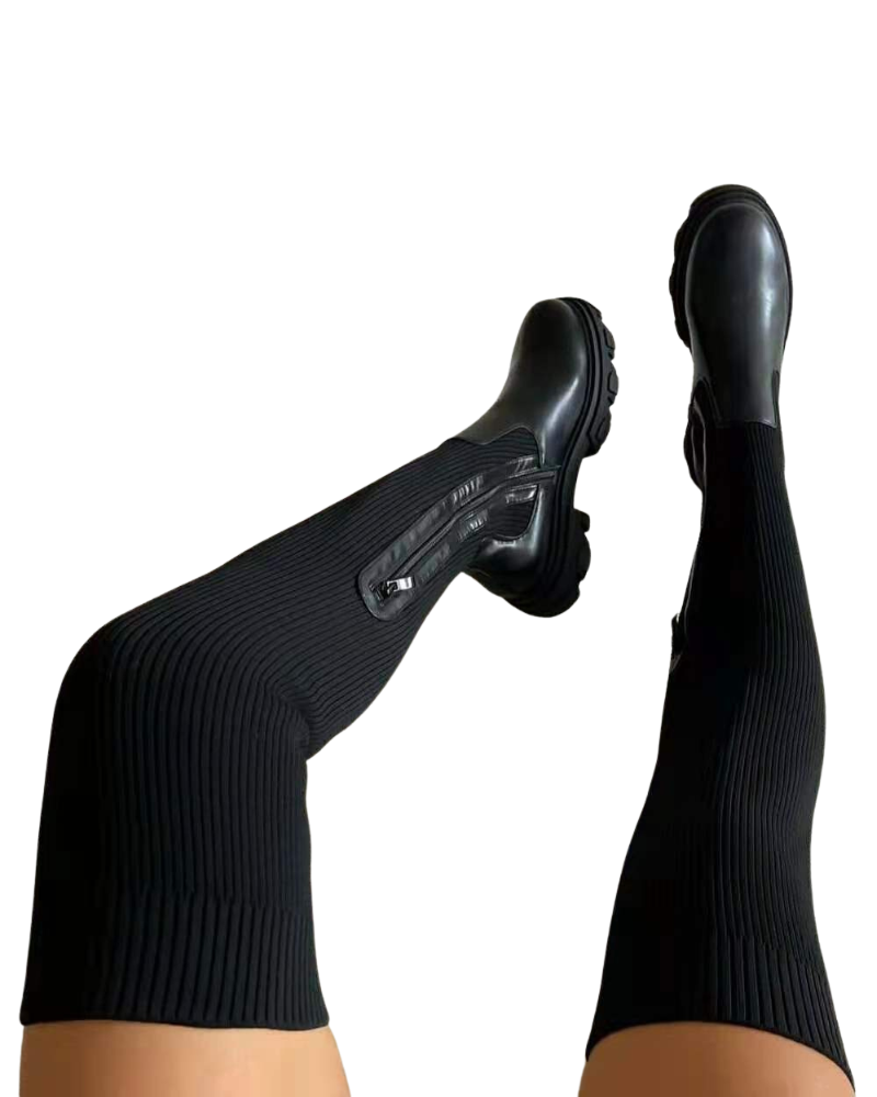 Effer Women's Overknee Stretch Boots – Trendy Elegant Boots with Comfortable Heel
