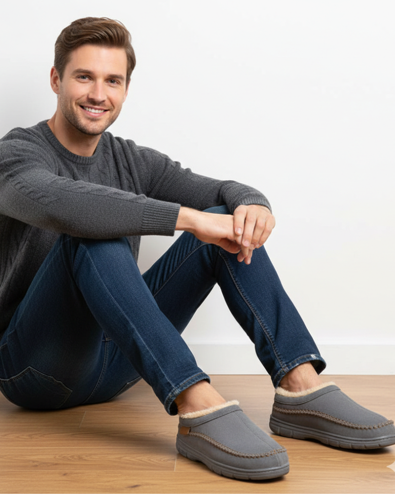 Leon Men's Plush Lined Slippers – Warm, Non-Slip & Comfortable House Shoes