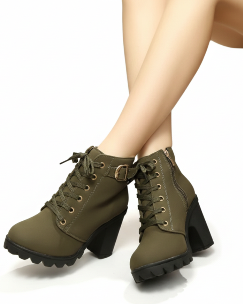 Luciana Women's Ankle Boots Martin Style with Metal Buckle – Comfortable Thick Heel & Modern Style
