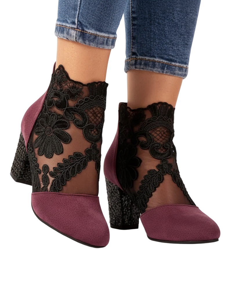 Chelsea Women's Mesh Shoes – Elegant Floral Pattern Pumps with Heel