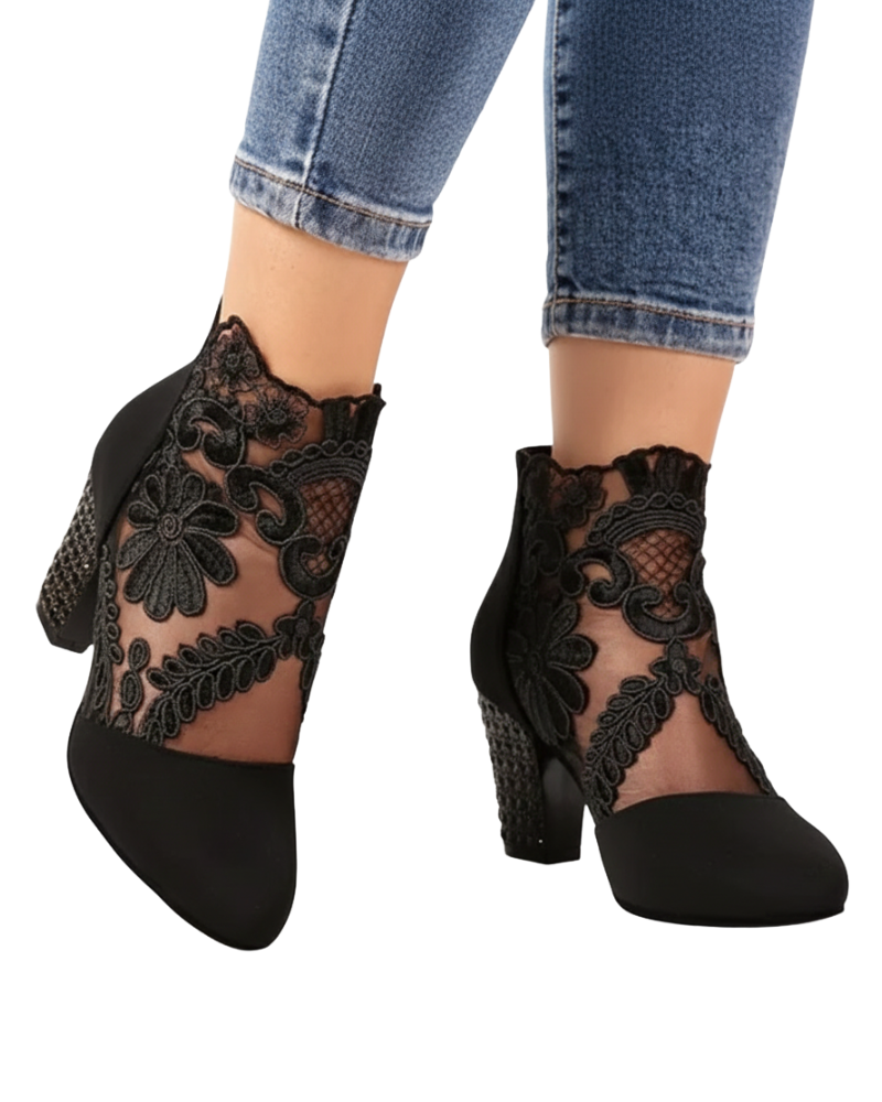 Chelsea Women's Mesh Shoes – Elegant Floral Pattern Pumps with Heel
