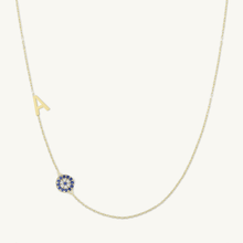 Sideways Initial Letter Evil Eye Necklace