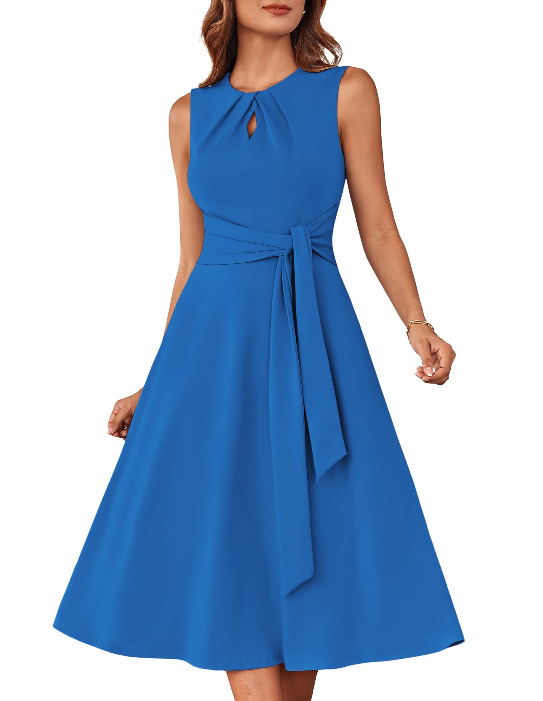 Mary Grace Women's Robe – Sleeveless Round Neck, Midi A-Line Cut & Belt with Pockets