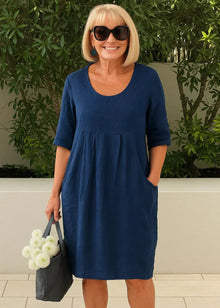Melise Women's Dress – Casual Chic Dress with Round Neck, 3/4 Sleeves & Comfortable Pockets
