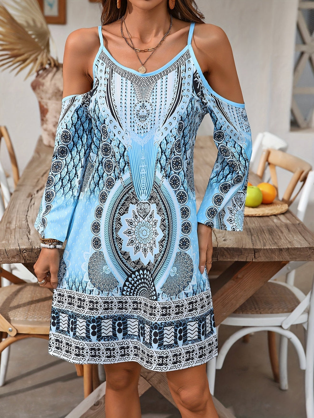 Soleandra Women's Dress – Mid-Length Sleeveless Dress with Chic Vintage Print Bohemian Summer