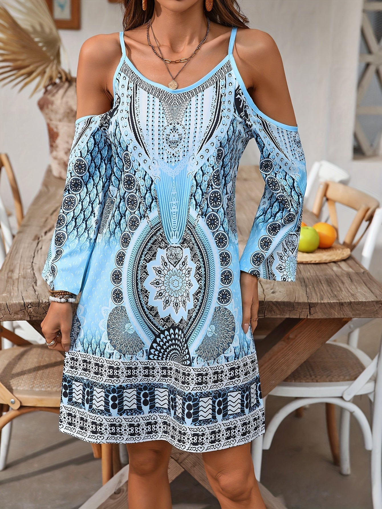 Soleandra Women's Dress – Mid-Length Sleeveless Dress with Chic Vintage Print Bohemian Summer