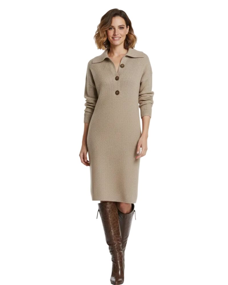 Desiree Midi Dress for Women – Comfortable Fit with Buttoned Collar Elegant Everyday Style