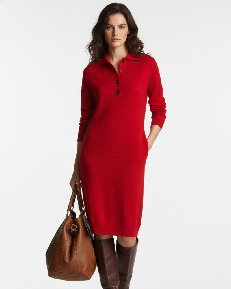 Desiree Midi Dress for Women – Comfortable Fit with Buttoned Collar Elegant Everyday Style