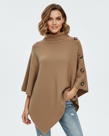 Elayne Women's Wool Poncho – Elegant Oversized Poncho with High Collar & Asymmetric Hem
