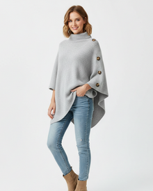 Elayne Women's Wool Poncho – Elegant Oversized Poncho with High Collar & Asymmetric Hem